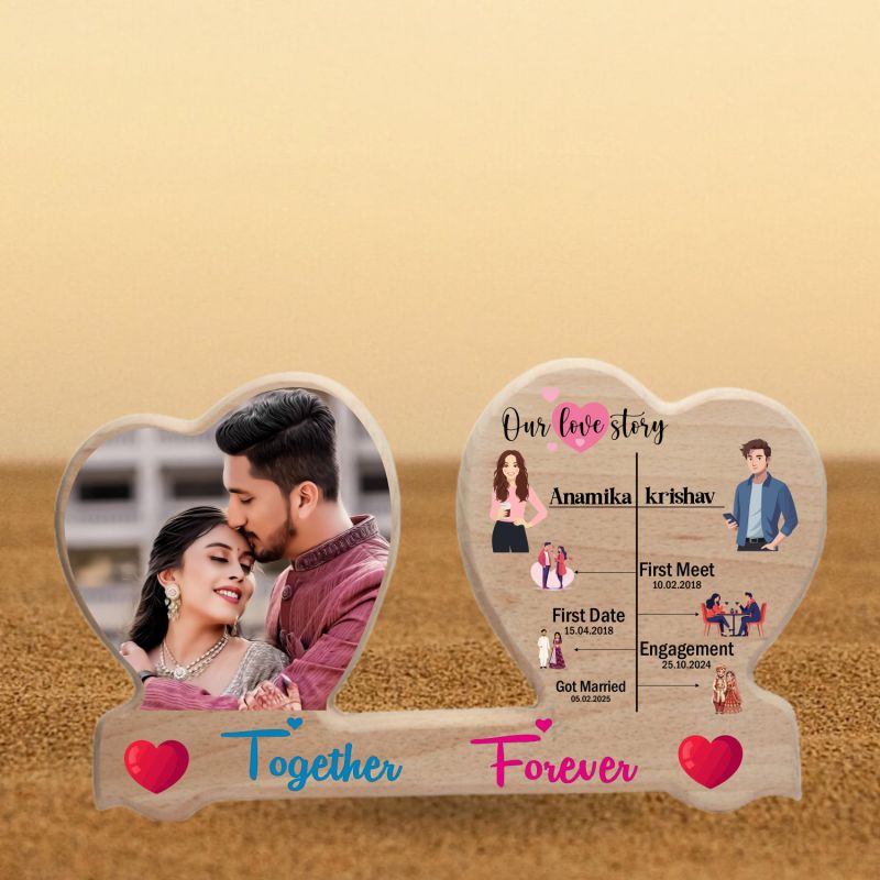 Personalized Our Love Story Wooden Photo Frame | Together Forever Heart Photo Frame   Anniversary Couple Gift For Husband Wife  Birthday Gift For Girlfriend Boyfriend  Romantic Home Decor